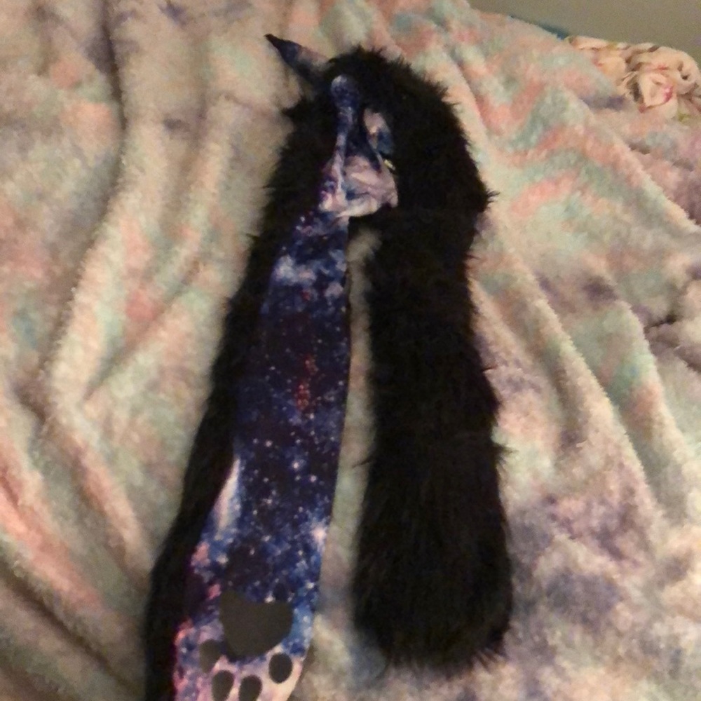 Black and purple galaxy unicorn rave hood